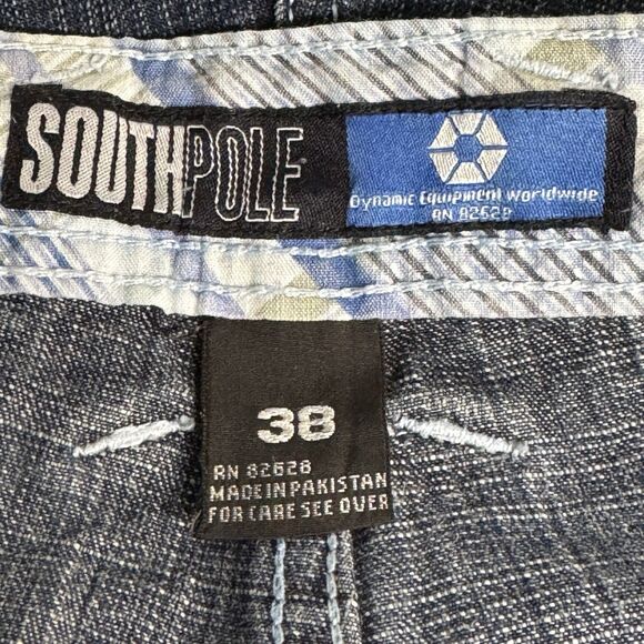 Southpole Jeans 38 (36") Blue Vintage Wide Leg Baggy Plaid Pockets Y2K Skater - Picture 10 of 15